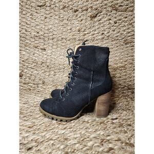Black Report Adrian Velvet/Suede Lace Up Combat Ankle Boot Heeled Size 7.5